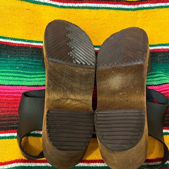 Lotta from Stockholm Low Wood T-Bar Clogs in Black on Brown Base Size 36 - Picture 6 of 9